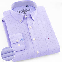 Mens Long Sleeve Solid Oxford Dress Shirt with Left Chest Pocket High-quality Male Casual Regular-fit Tops Button Down Shirts