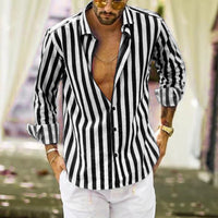 Men's Winter Shirt Men Fashio Vertical Striped Slim Fit Long Sleeve Casual Button Down Dress Shirts Shirt Men Casual