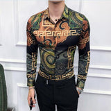 Fashion tuxedo shirt 2019 mens dress shirts gold slim long sleeve shirt for male white Baroque social shirt Casual floral shirt