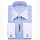 Alimens & Gentle Mens French Cuff Dress Shirt Men Long Sleeve Solid Color Striped Style Cufflink Include 2019 Fashion New