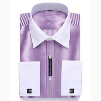 Alimens & Gentle Mens French Cuff Dress Shirt Men Long Sleeve Solid Color Striped Style Cufflink Include 2019 Fashion New