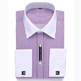 Alimens & Gentle Mens French Cuff Dress Shirt Men Long Sleeve Solid Color Striped Style Cufflink Include 2019 Fashion New