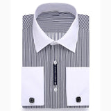 Alimens & Gentle Mens French Cuff Dress Shirt Men Long Sleeve Solid Color Striped Style Cufflink Include 2019 Fashion New