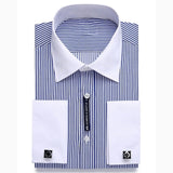 Alimens & Gentle Mens French Cuff Dress Shirt Men Long Sleeve Solid Color Striped Style Cufflink Include 2019 Fashion New