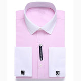 Alimens & Gentle Mens French Cuff Dress Shirt Men Long Sleeve Solid Color Striped Style Cufflink Include 2019 Fashion New