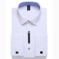 Alimens & Gentle Mens French Cuff Dress Shirt Men Long Sleeve Solid Color Striped Style Cufflink Include 2019 Fashion New