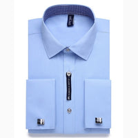 Alimens & Gentle Mens French Cuff Dress Shirt Men Long Sleeve Solid Color Striped Style Cufflink Include 2019 Fashion New