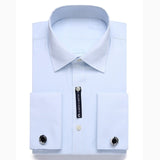 Alimens & Gentle Mens French Cuff Dress Shirt Men Long Sleeve Solid Color Striped Style Cufflink Include 2019 Fashion New