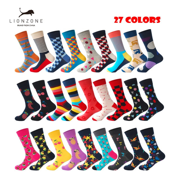 Brand Quality Mens Happy Socks 27Colors Striped Plaid Diamond Cherry Socks Men Combed Cotton Calcetines Largos Hombre