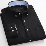 Mens Long Sleeve Solid Oxford Dress Shirt with Left Chest Pocket High-quality Male Casual Regular-fit Tops Button Down Shirts