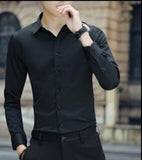 Large Size Men's Business Casual Long Sleeved Shirt White Blue Black Smart Male Social Dress Shirt Plus