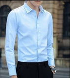 Large Size Men's Business Casual Long Sleeved Shirt White Blue Black Smart Male Social Dress Shirt Plus