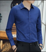 Large Size Men's Business Casual Long Sleeved Shirt White Blue Black Smart Male Social Dress Shirt Plus