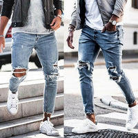 New Men s Jeans Stretch Destroyed Ripped Design Fashion Knee Hole Skinny Jeans For Men Plus Size 3XL