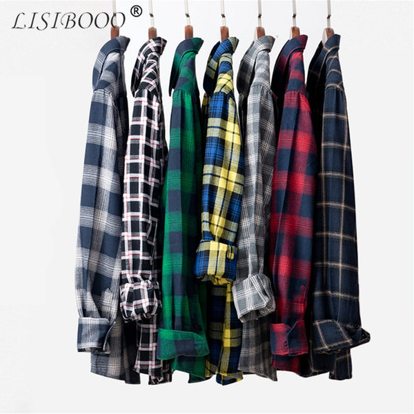 Casual Men Plaid Shirt Spring Autumn Flannel Shirt Men Dress Shirts Fashion Long Sleeve Slim Fit Chemise Homme Cotton Male Shirt